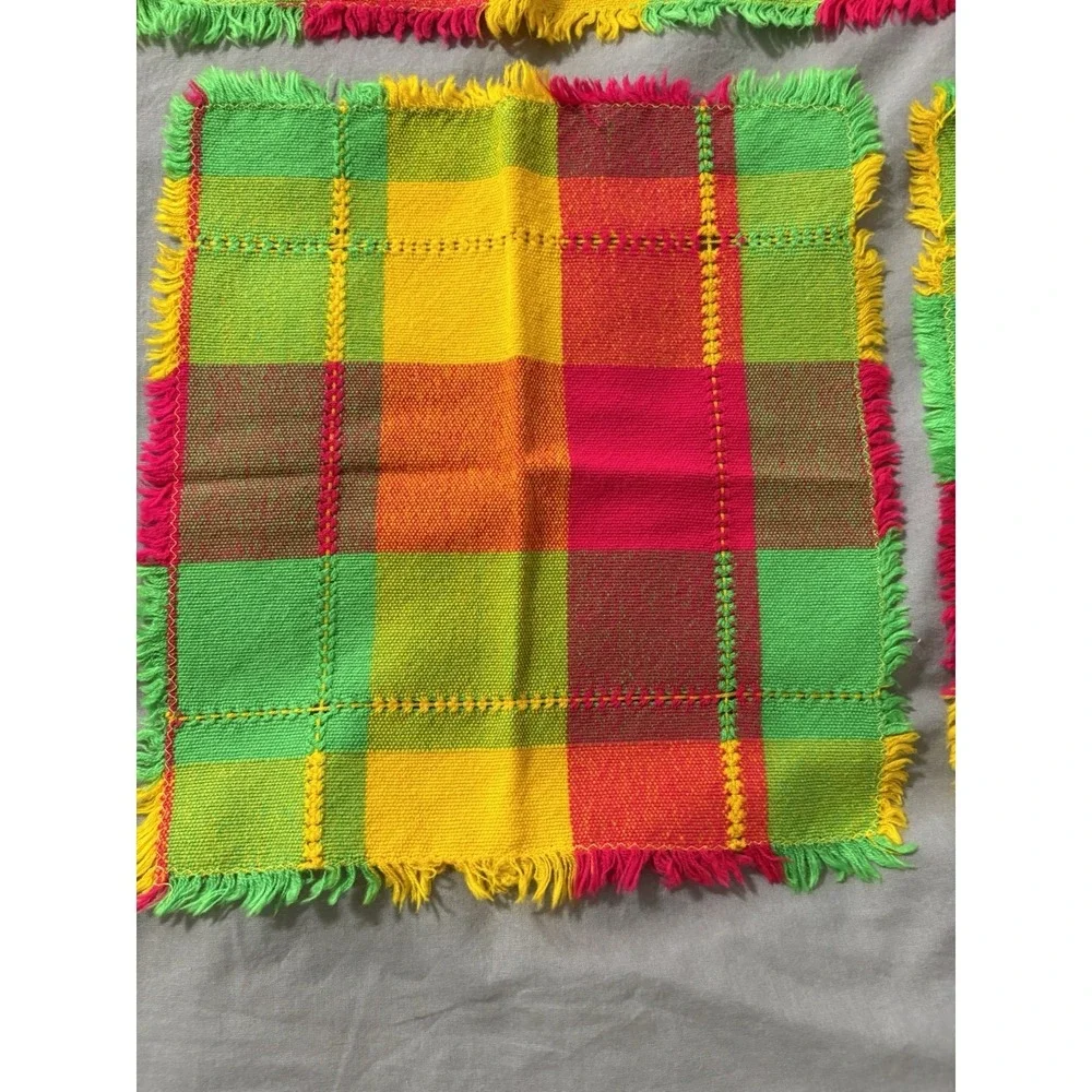 Vintage Bright Colored Checked Tablecloth 43